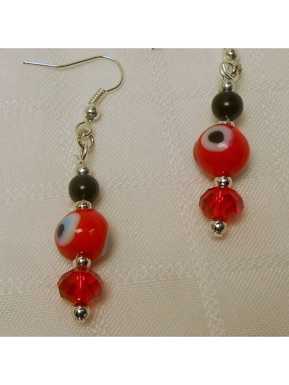 No 1725 Handmade earrings with blowtorch glass evil eyes beads